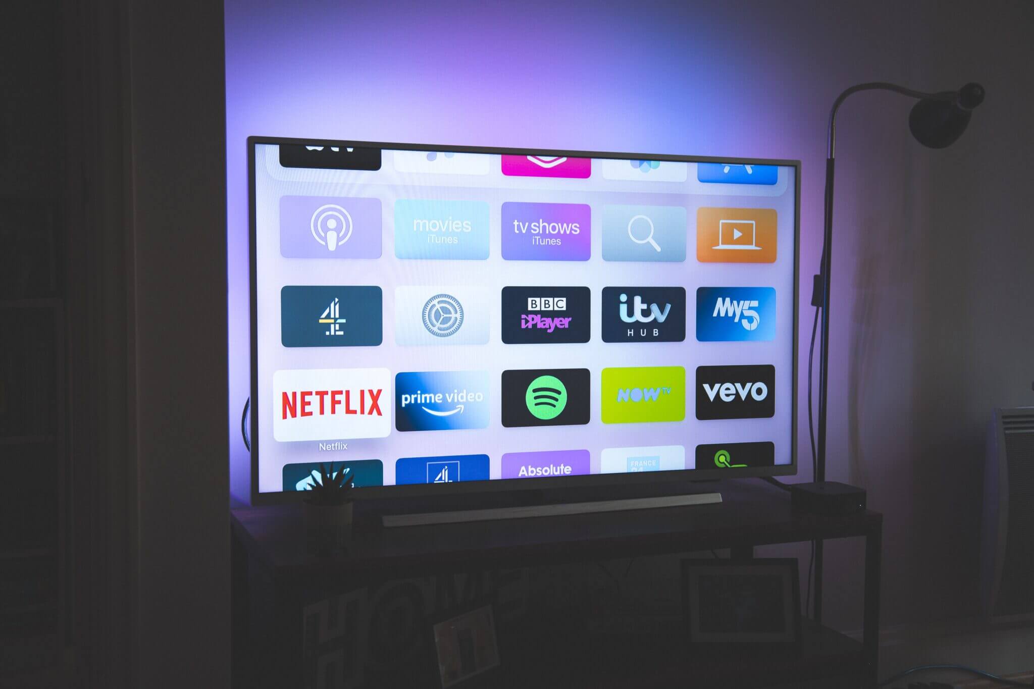 TV showing streaming apps on the screen